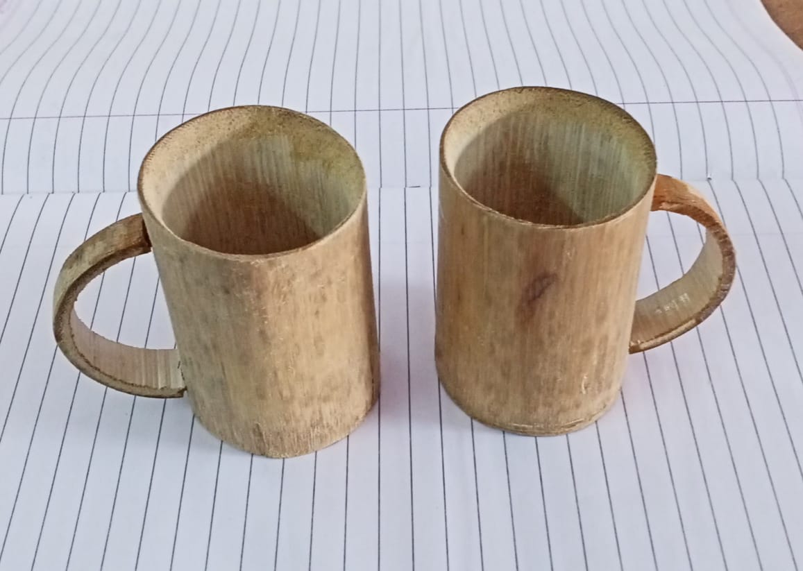 Bamboo coffee cups made by trainees